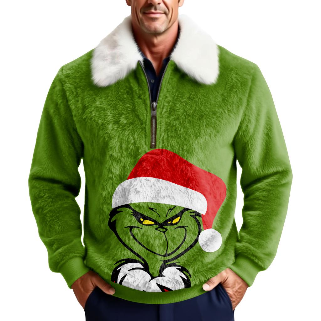 Men's Christmas Print Stand Collar Fleece Sweatshirt