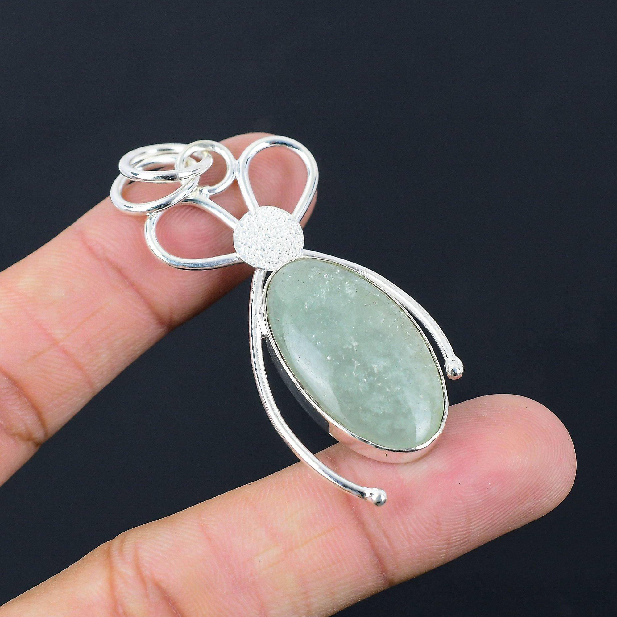 March Oval Aquamarine Gemstone Engagement Anniversary Pendant Sterling Silver