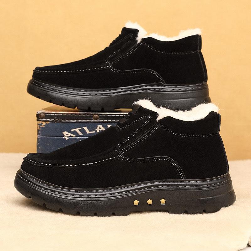 Kald vinter varme snøstøvler 2025 vinter saueskinn pels integrert fleece fortykket sklisikker slitesterk menns kuldebestandige bomullssko