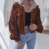 Damen Vintage Casual Einfarbig Herbst Winter Lose Langarm Revers Jacken & Laterne Cord Kurze Jacke Mäntel Mode