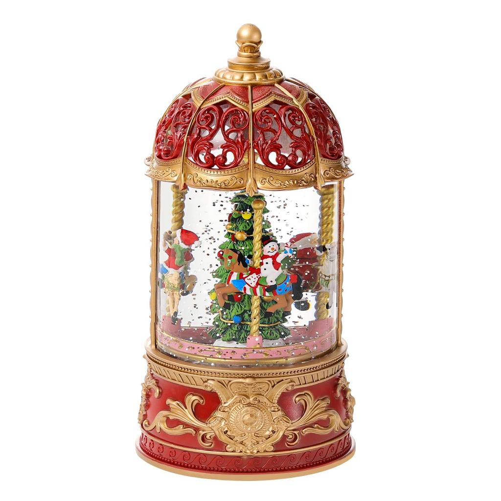 Lewondr Christmas Snow Christmas Tree Snow Globe with LED Lights and 8 Automatic Loop Perfect as a Christmas Home or Christmas Featuring a and a Child