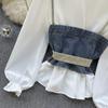 Koreanische Serie Tragen Alter-Reduzierung Set Retro Denim Cami Gestapelt Alle-Matching Puff Sleeve Shirts Zwei-stück Set Top