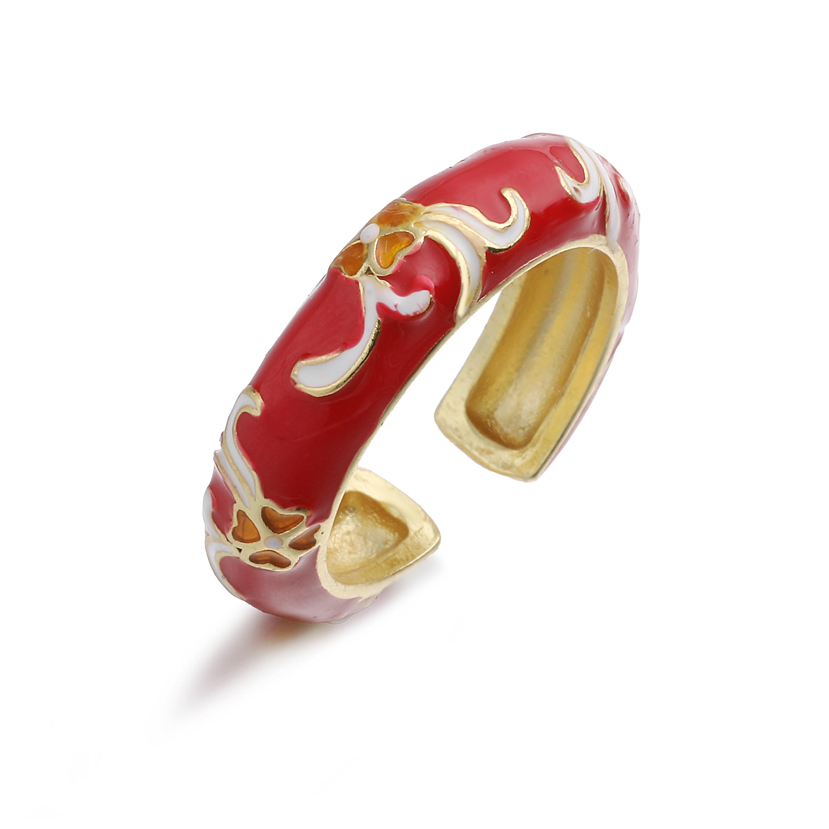 

HECHENG,Enamel Dripping Glaze Ring with Floral Pollen Motif Hawaiian-inspired Jewellery Ladies Banquet Party Gift resizable