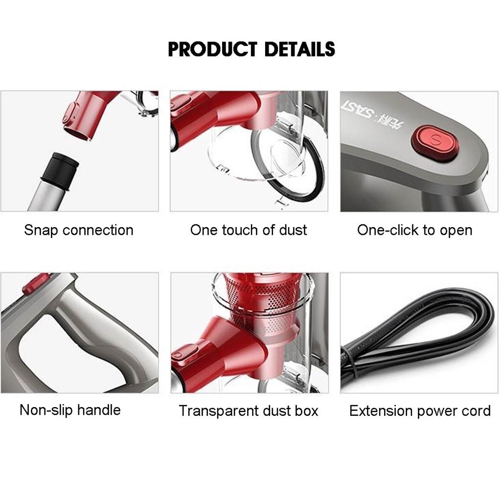 600W 13000pa Handheld Vacuum Cleaner Powerful Dry Stick Vac Home Bagless Handheld Low Noise Dust Collector 2 In 1 120x22cm