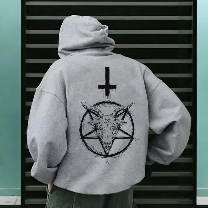 666 logo Autumn and winter casual pullover top, Devil print men's hoodie, 2025 streetwear Gothic Satan sweatshirt