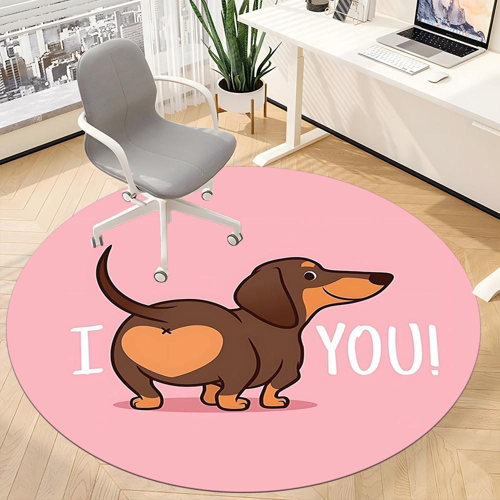 1PC Dachshund Love Office Round Area Rug, Indoor Mat Suitable ForOffice, Under Office Chairs Bedroom Living Room Home Decor, Room Deco F179