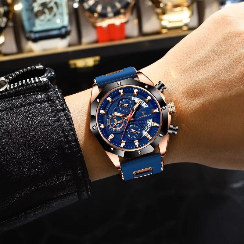 POEDAGAR Orologio Militare da Uomo di Lusso Impermeabile Luminoso Data Sportivo Cronografo Cinturino in Silicone Orologi al Quarzo