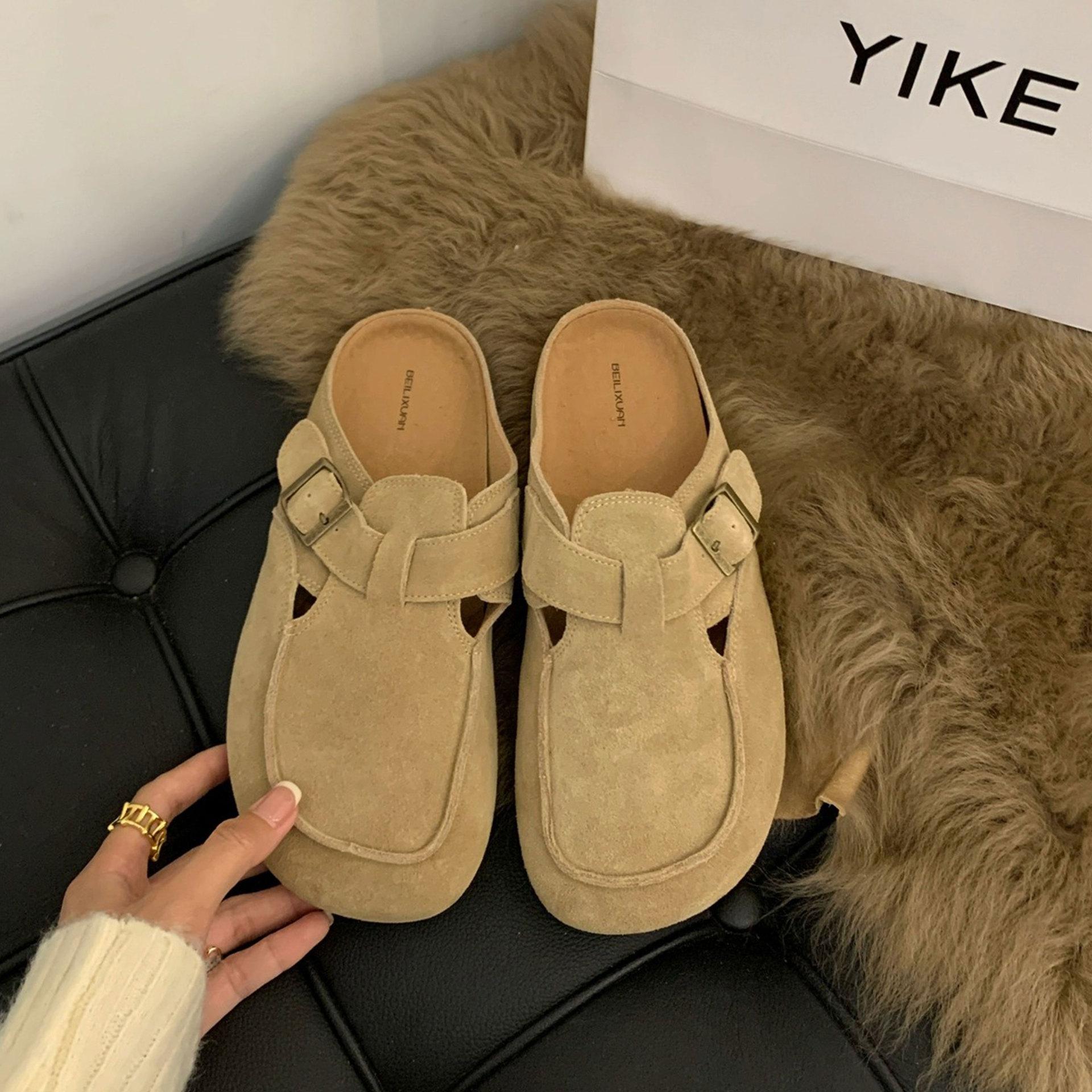 

Супер огненная матовая кожа ретро обувь Boken женская верхняя одежда весна 2025 новые универсальные тапочки с одной педалью сумка на голову полутапочки 35 абрикосовый