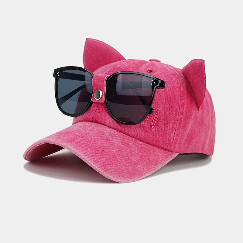 Cute cat ears pilot glasses baseball cap women street trend washed old cap outdoor sun protection cap