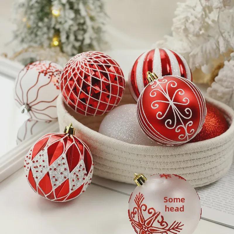 Christmas Decorations Set of 16: Red & White Special-Shaped Painted Ball Ornaments for Tree Pendants