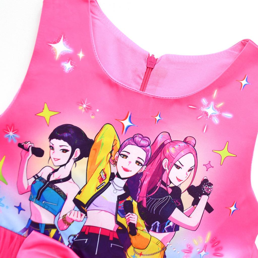 82940 Prinsessflickor Rumi Zoey Mira Kpop Tryck Rosnät Klänning
