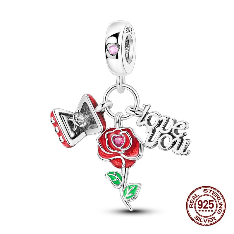 Neue Kupfer Romantische Liebesbrief Hochzeit Ringe Charms Perlen Passend für 3mm Original Armband DIY Schmuck Verlobungsgeschenke