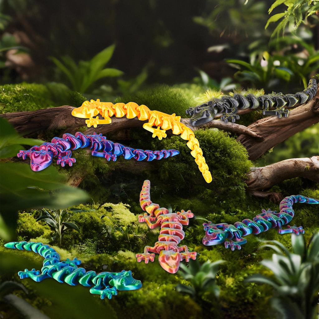30 Stück 3D-gedruckter Gecko mit beweglichen Gelenken - Lustige Schreibtischspielzeuge, Zufällige Farben, Cooles Geschenk für Kinder & Sammler