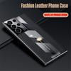 For Samsung S21 Ultra Case Luxury TPU Soft Bumper Carbon Fiber & Genuine Leather Cover Compatible with Samsung Galaxy S21 Ultra 6.8" Inch Case Camera