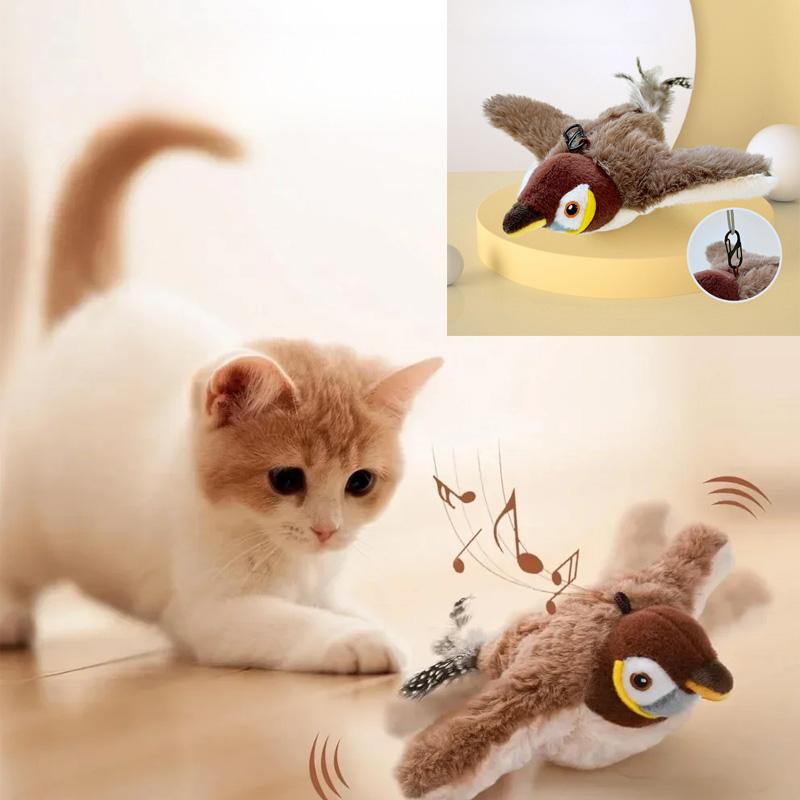Hot Cat Interactive Toys Catnip Electric Pat Bird Dog Cats Touch-Activated Squeaky Plush Toy Pet USB Rechargeable Cat Toy