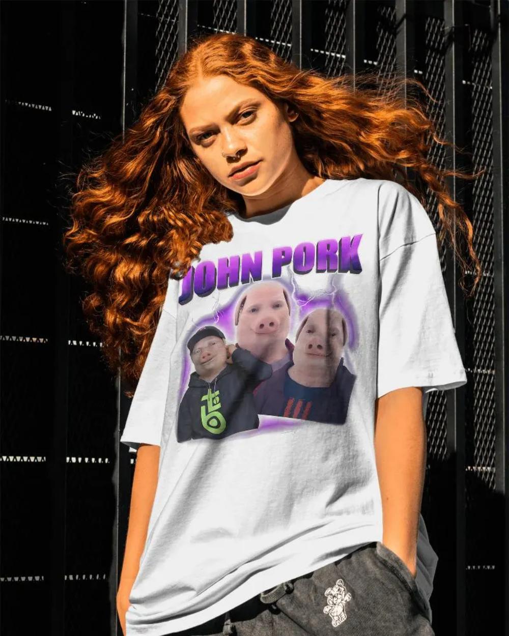 

John Pork Meme Shirt Funny Pig Parody Tee Italian Brainrot Memes Clothing Graphic Short Sleeve Shirt Unisex Unisex Women AllSeason 4XL