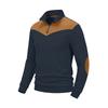 Herbst Winter Herren Color Block Sweatshirt Vertikal Rippstrick Halber Reißverschluss Stehkragen Pullover Wildlederflicken Schulter Ellbogen Vintage Lässig Langarm Oberteile