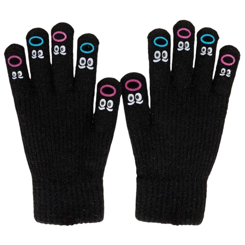 

Модные мультяшные перчатки с пальцами для сенсорного экрана, теплые и ветрозащитные, оригинальные вязаные перчатки с ртом для студентов чёрный