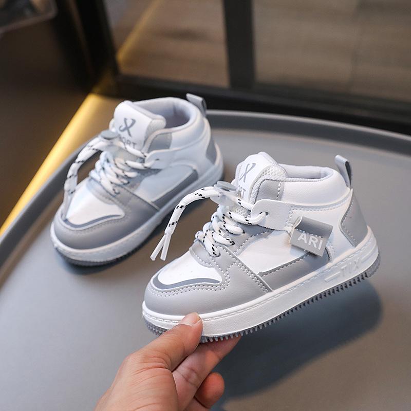 Children's Sneakers, New Girls' Solid Soles, High-top Shoes, Kids Velcro Casual Shoes, Boys' Basketball Shoes