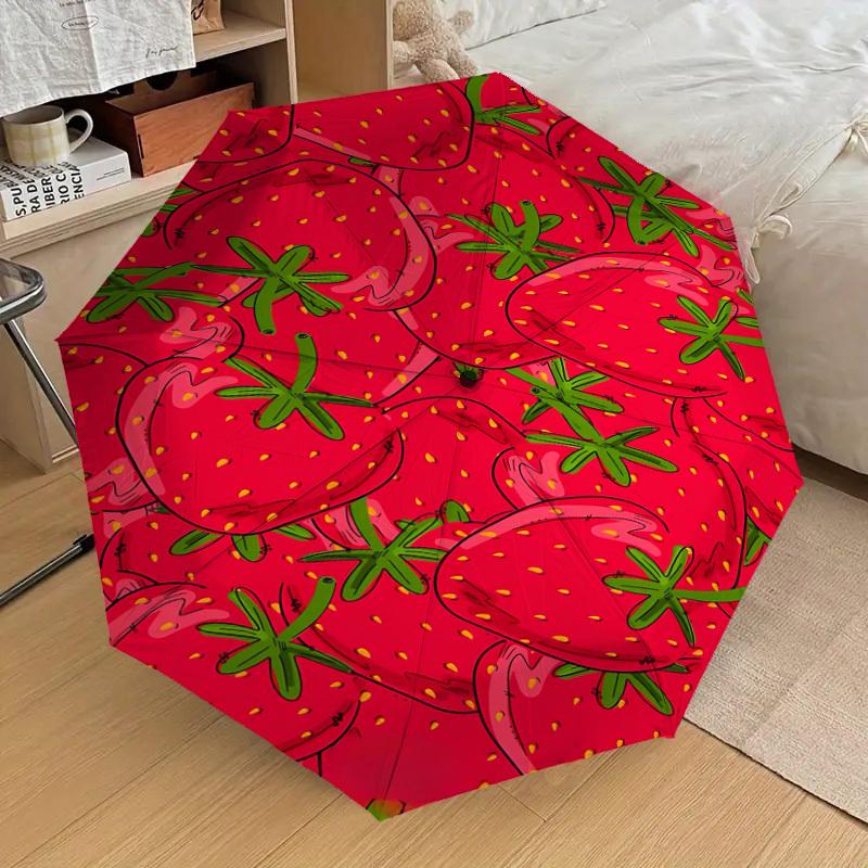 1PC strawberry pattern Automatic Open/Close Umbrella Compact Folding Umbrella with 8-Rib Shaft lightweight esign, Highquality Fabric1151A
