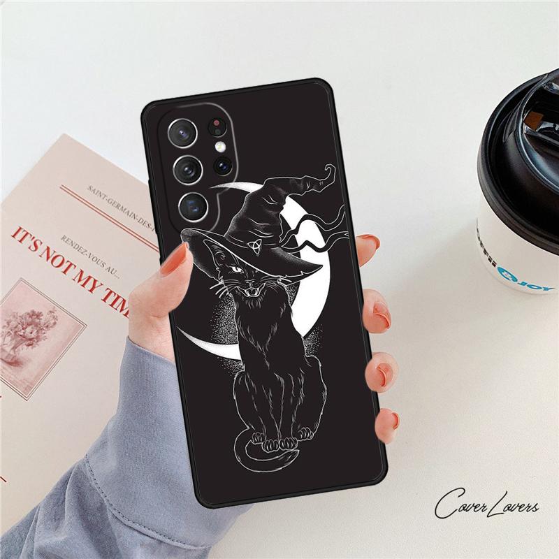 Witches Cat Moon Phone Case For Samsung Galaxy S24 S25 S23 S22 Ultra Note 10 20 Plus S20 S21 FE Cover
