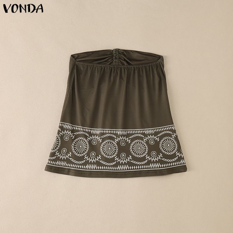 VONDA Summer Women Off Shoulder Strapless Print Tank Tops