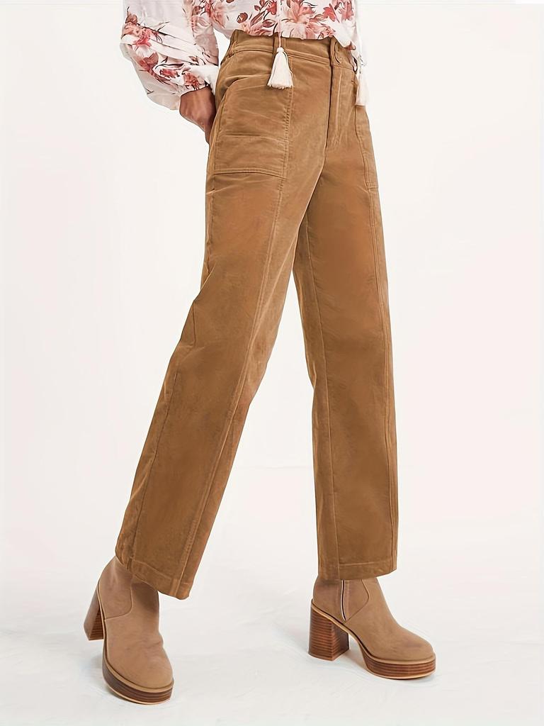 Women's Spring/Summer Corduroy Straight-Leg Pants - Fashionable Solid Color Versatile Design