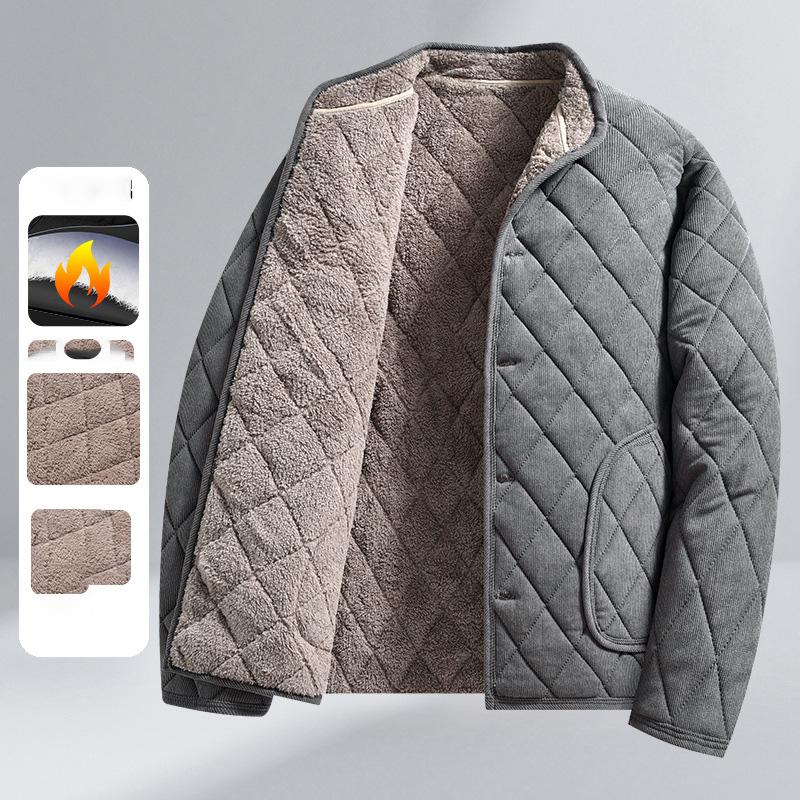 Jachetă de iarnă pentru bărbați, rezistentă la vânt, îngroșată, matlasată, casual, cu model rombic, călduroasă, căptușită cu fleece, haină pentru bărbați de vârstă mijlocie, tată, culoare uni, pentru exterior