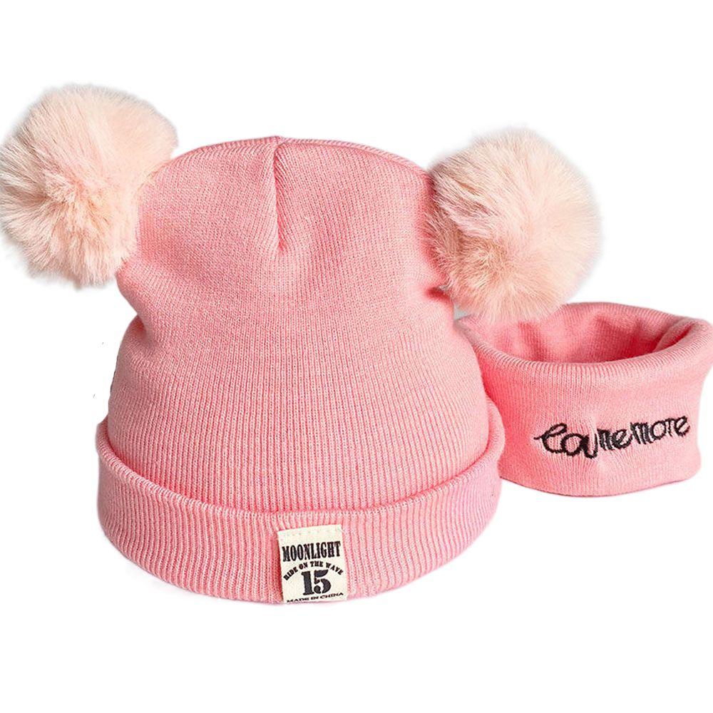 

Autumn Winter Plush Ears Winter Hats Scarf Set Boy Girl Cap Infant Knitted Hat Lovely Beanie Hat pink-A4