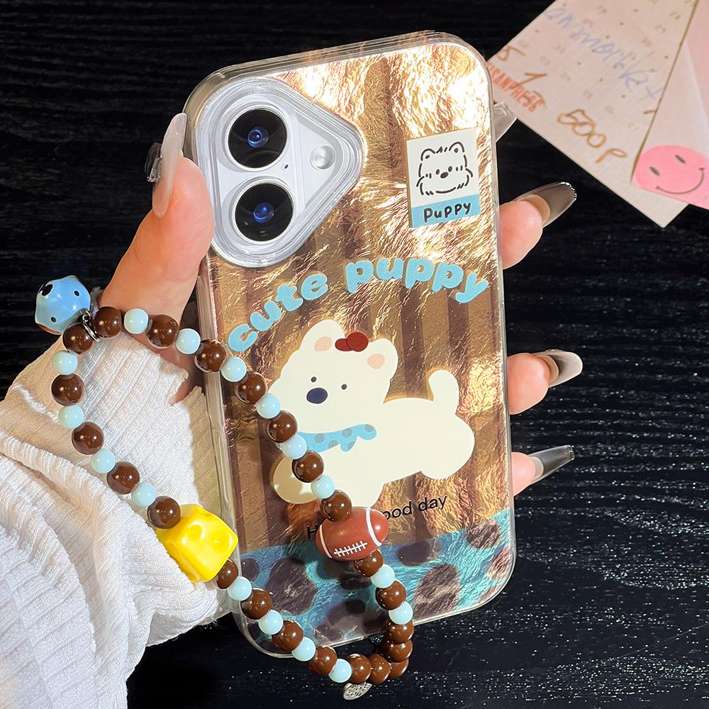 Bracelet Chain Painted Phone Case For iPhone 16 11 12 13 14 for 12 14 16 Pro 14 16 Pro Max Cute Pattern Hard Cover With Lanyard