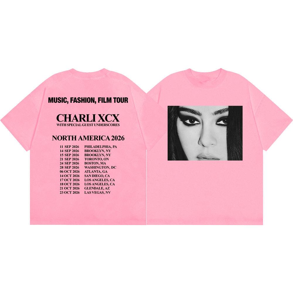 Charli Xcx Music Fashion Film Tour 2026 T Shirt Men Women Vintage Aesthetic T-shirt High Quality Cotton Short Sleeve T-shirts