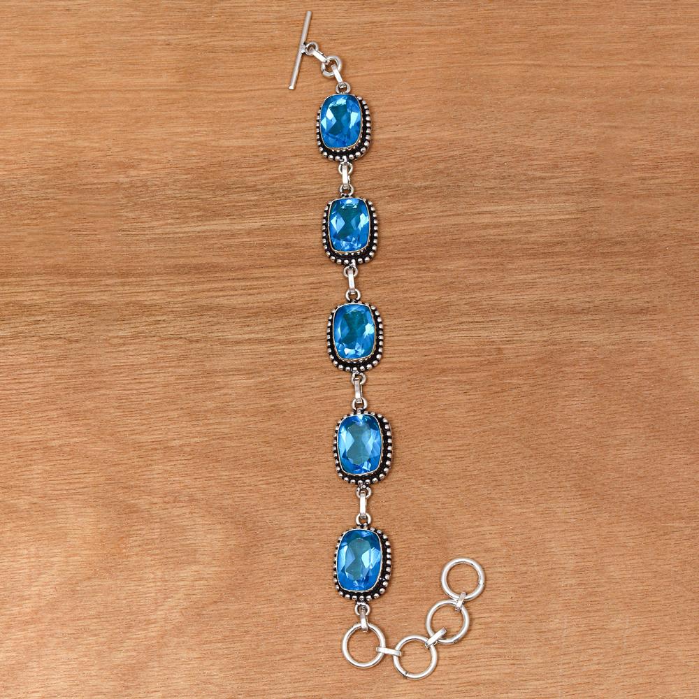 Bracelet et Boucles d'Oreilles Bijoux en Pierre Gemme Quartz Bleu Suisse 7-8''