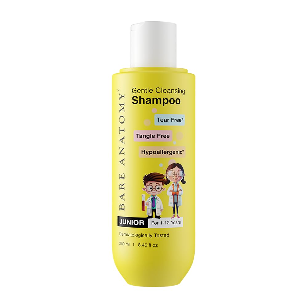 Bare Anatomy Junior Gentle Cleansing Shampoo For Kids from 1-12 Years | Tear-Free & Hypoallergenic pH 5.5 | Coconut Milk Protein, Almond Oil, Vit