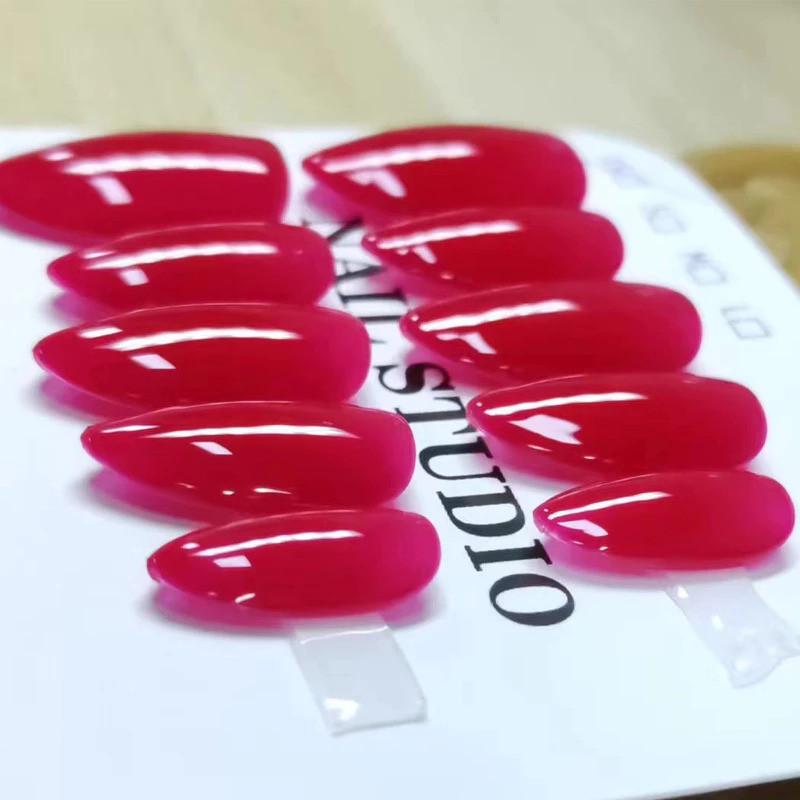 100% Handmade Short Almond Shape Minimalism Bright Red Fake Nail Set With Glue & Box Simple Press On Nails Phototherapy Fake Nails