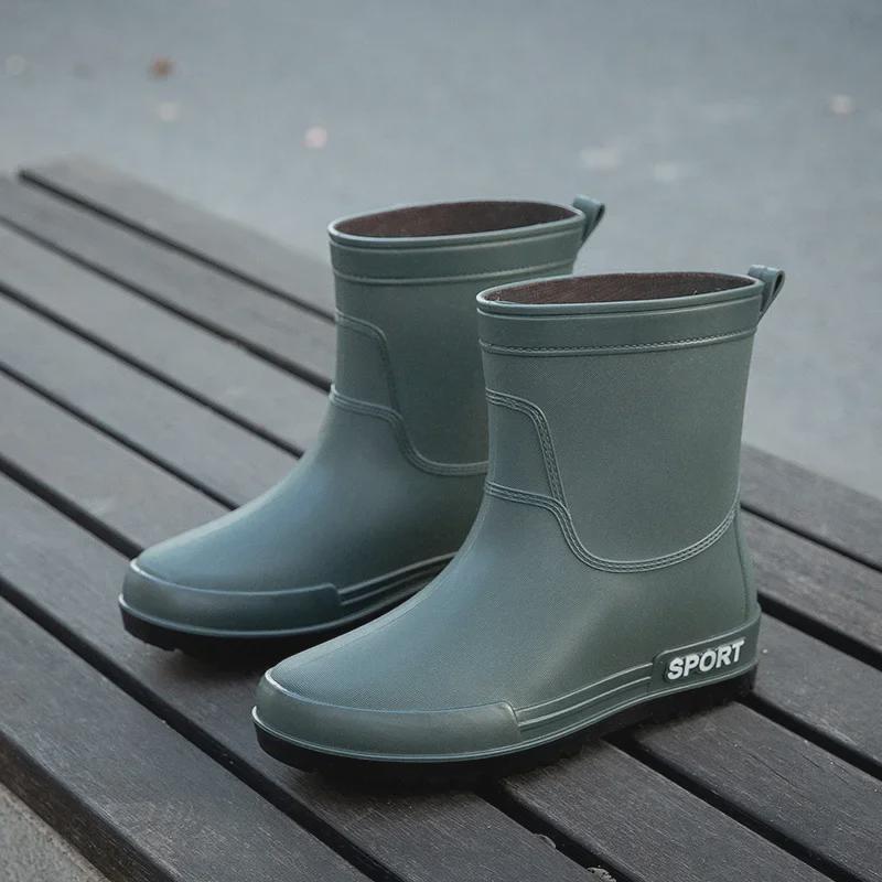 Herren Rutschfeste Wasserdichte Gummistiefel - Modische Mid-Tube Stiefel für Angeln, Küche und Arbeit mit Samtfutter