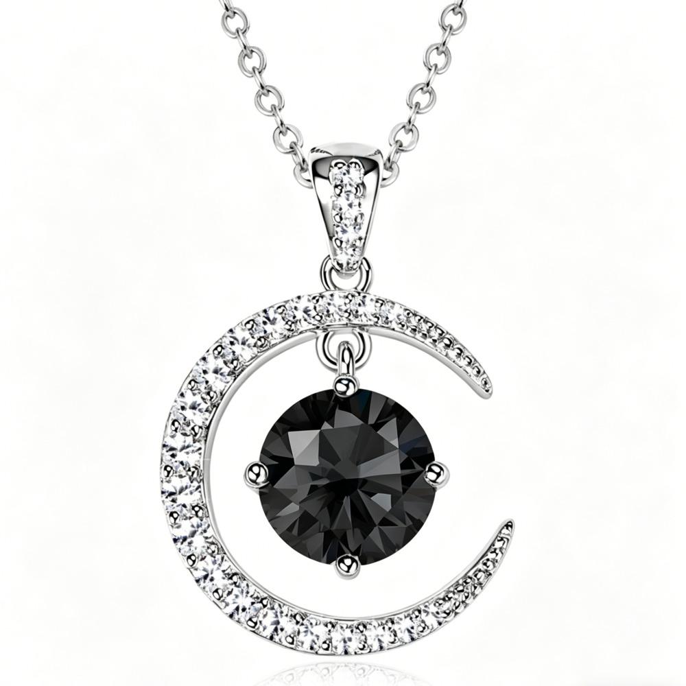 

8mm Fashion Crescent Moissanite S925 Sterling Silver Necklace High End Unique Dynamic Pendant Clavicle Chain For Women 8mm чёрный