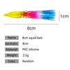 10 Pcs/Set 8cm Multicolored Flash Scale Bionic PVC Lua Bait Big Head Squid Soft Bait Fishing Bait