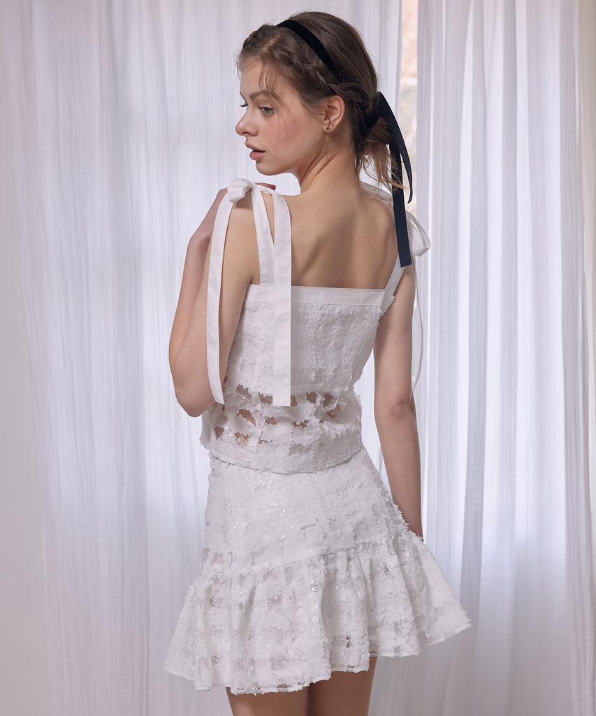 Lapineatteullie Sequin Ruffle Skirt White