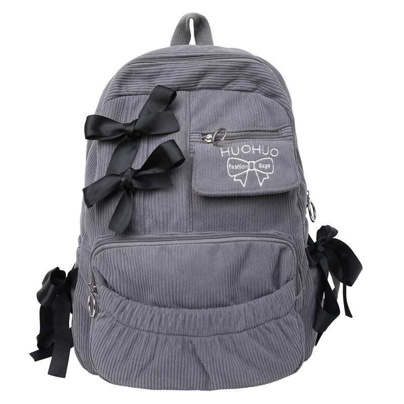 Schoolbag Japanese ins School Bag Junior High School Girls College Student Backpack Ribbon Bow Corduroy Backpack School Bag