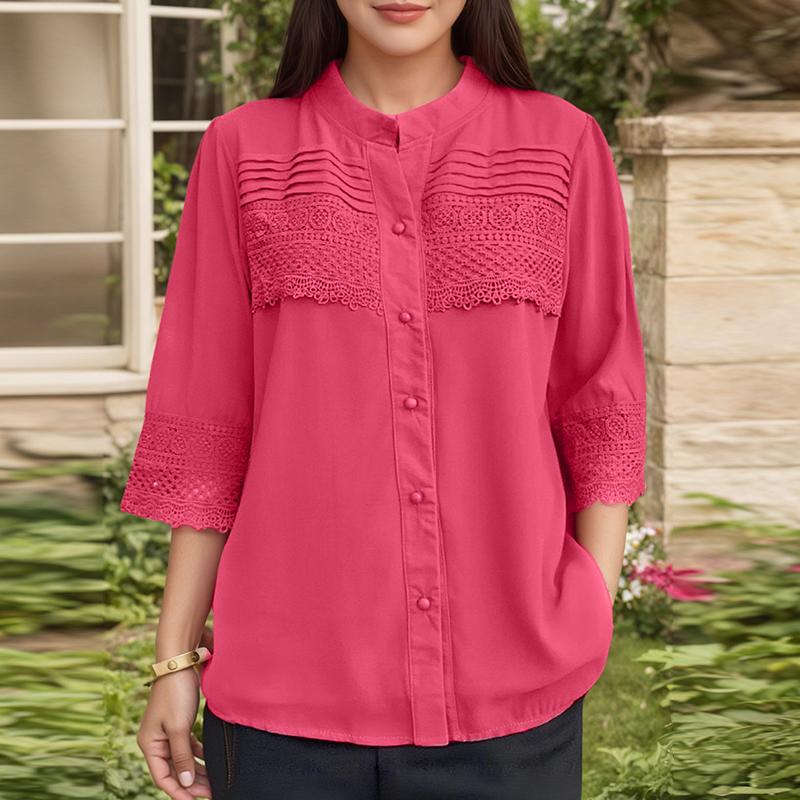 

ZANZEA Women Casual Stand Collar Loose 3/4 Sleeve Patchwork Blouse S красный
