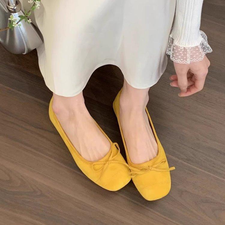 Wildleder rote Einzel Schuhe Damen Herbst neu flacher Mund ein Pedal Retro sanfter Feenwind Ballerina flache Mütze Schuhe