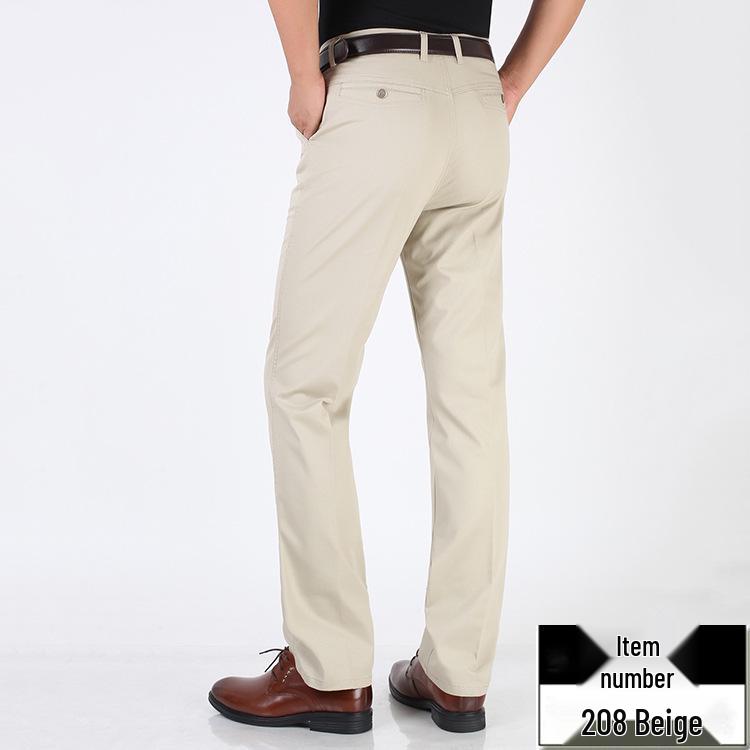 Pánské letní ležérní kalhoty z čisté bavlny - pro střední věk a starší, vysoký pas, volný střih, rovná nohavice