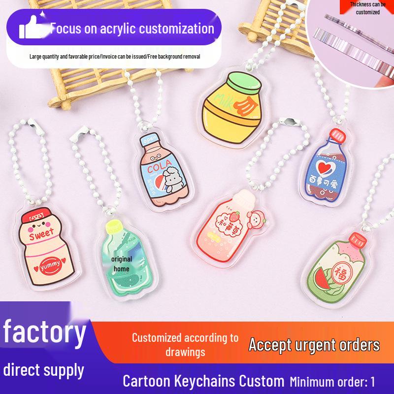 Korean Style Cartoon Drink Bottle Acrylic Keychain - Fun Pendant for Students