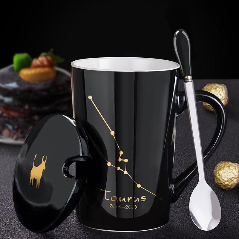 Creative Ceramic Mug - Zodiac Constellations with Lid & Spoon, Perfect Gift for Couples