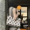 Double Zipper Nylon Tote Bag Solid Black Large Capacity Handbag Polka Dot Shoulder Bag  Daily Use
