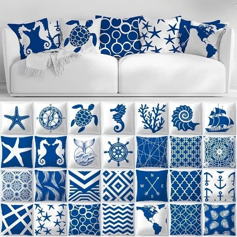Blue geometric pattern with stripes Double-sided Printed pillow cover Short plush Suitable living room sofas throw cushion cover