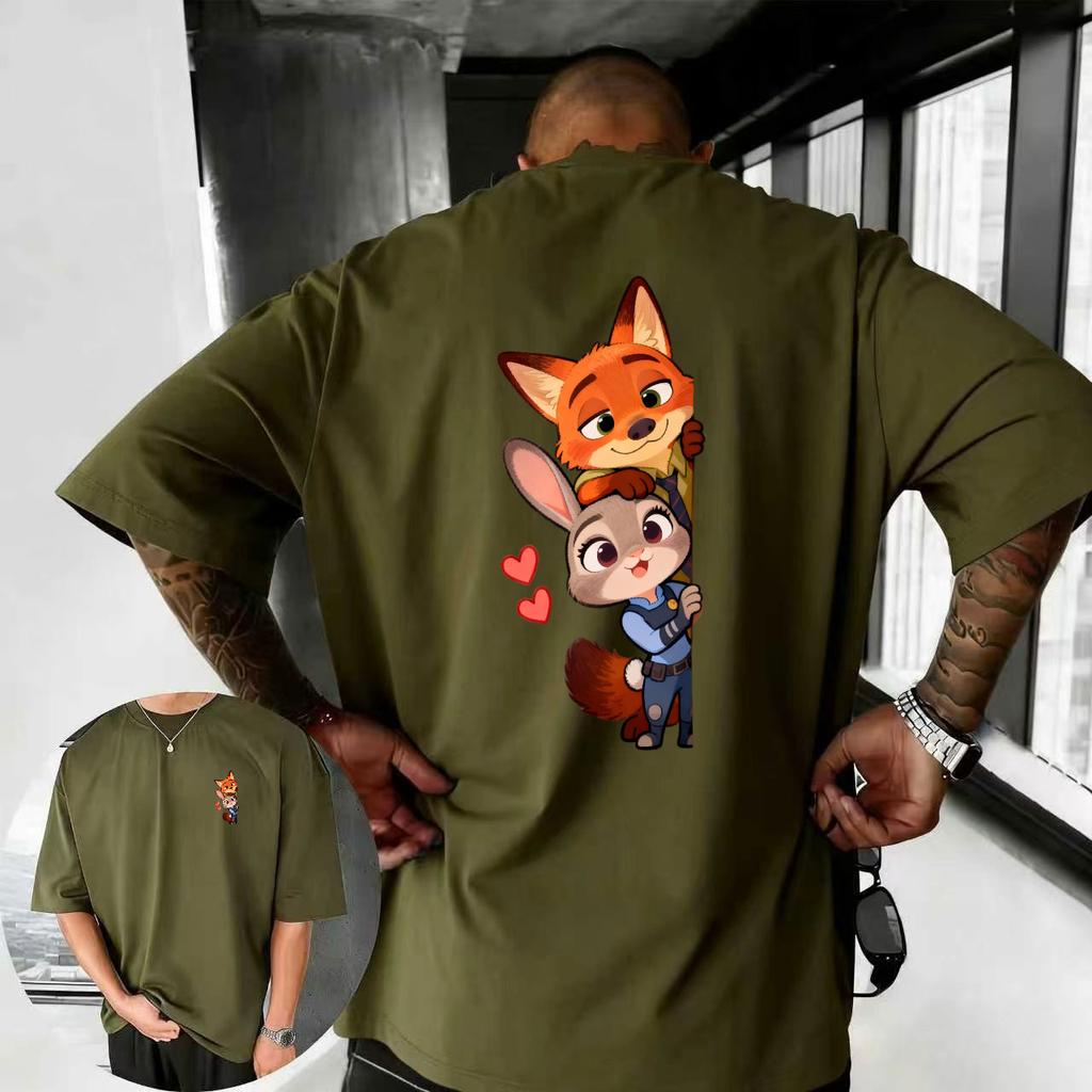 202526 Summer Disney Zootopia Cartoon Hip Hop Pattern 100 Cotton Printed Tshirt New Animation Fashion Sports Mens Tshirt