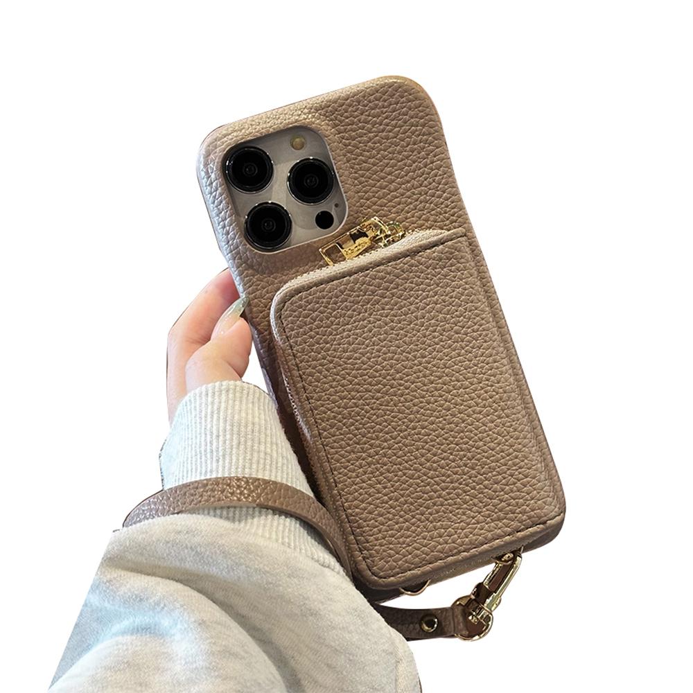 Für iPhone 14 Pro Hülle Reißverschluss Kartenfächer PU Leder Handy Rückseite mit Handschlaufe