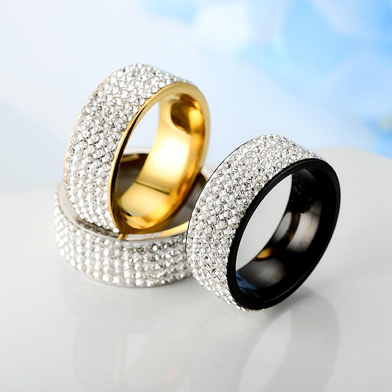 8mm Vintage Retro Stil Stahlring für Damen 5 Reihen Klarer Kristall Schmuck Mode Edelstahl Verlobungs Hochzeitsringe