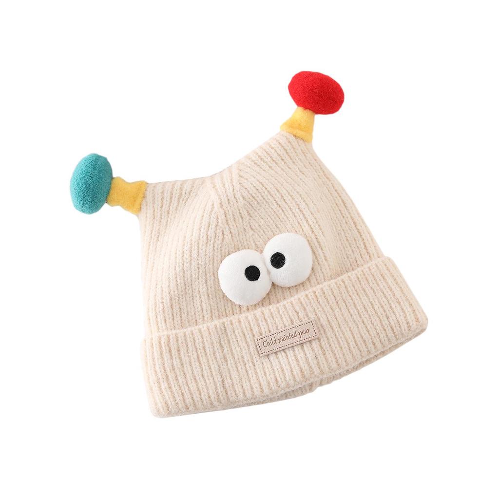 Festive Red Winter Knit Pullover Hat for Kids - Thick, Warm & Windproof with Ear Protection
